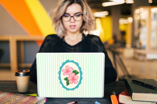 Laptop sticker - 10.1 inch - Bloemen - Ovaal - Strepen - Groen - 25x18cm - Laptopstickers - Laptop skin - Cover