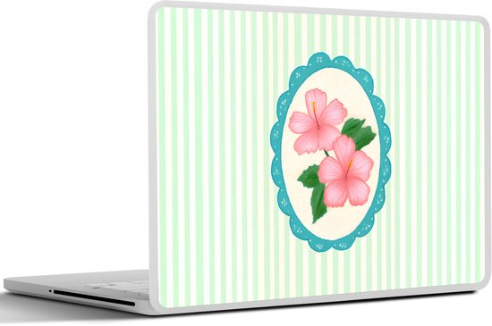 Laptop sticker - 10.1 inch - Bloemen - Ovaal - Strepen - Groen - 25x18cm - Laptopstickers - Laptop skin - Cover