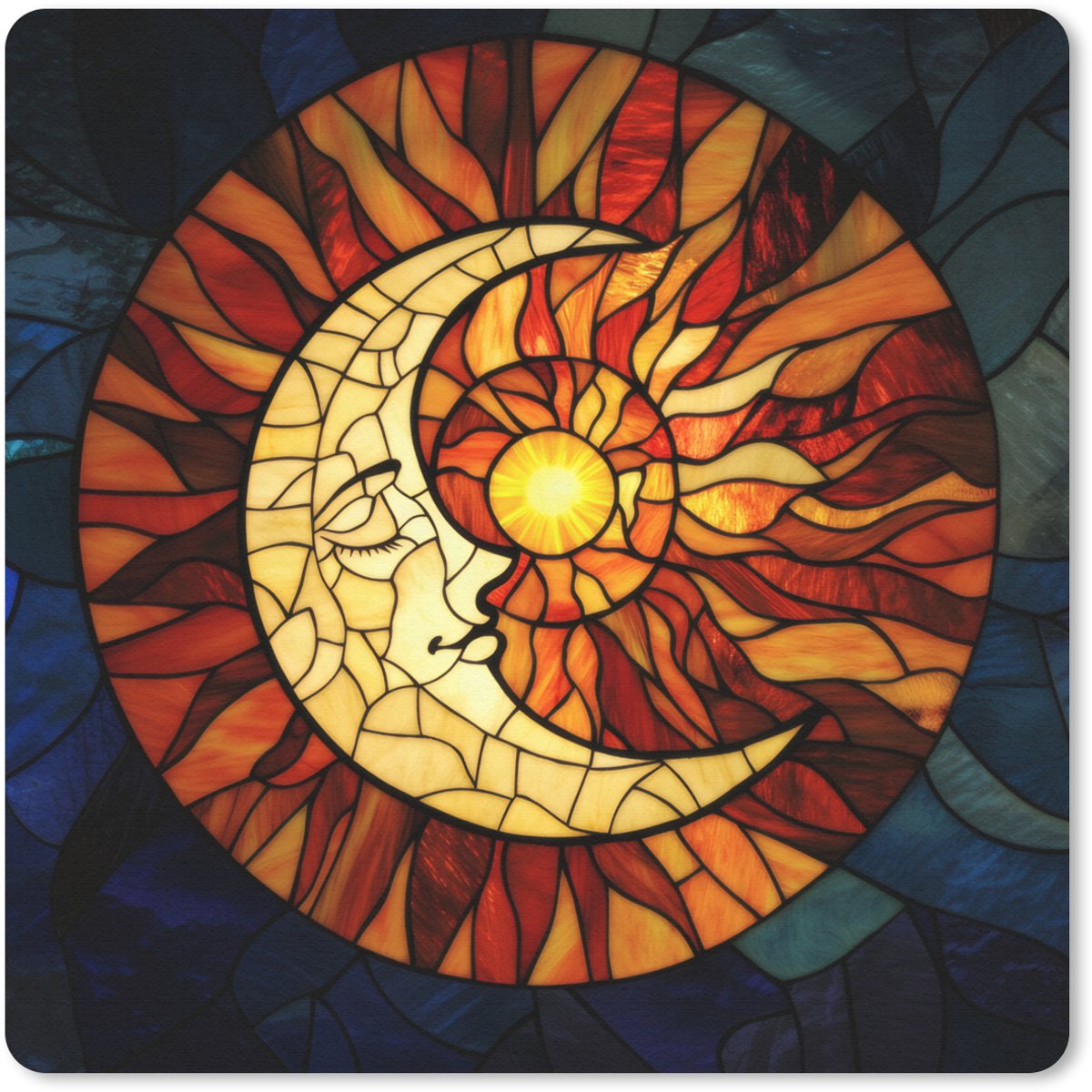 Muismat 20x20 cm - Mousepad Mozaïek - Glas - Maan - Donkerblauw - Muismatten