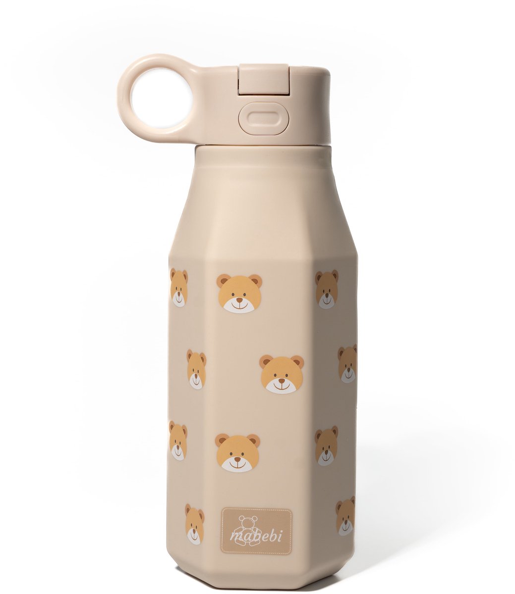 Goedkoopste Mabebi - Drinkfles met kliksysteem 350 ml - drinkfles voor kinderen - Waterfles voor onderweg - Siliconen drinkfles met rietje - Schoolbeker - Beer Beige