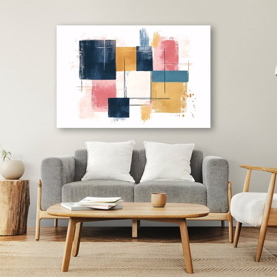 Kleurrijke abstracte vierkanten en lijnen - Vormen schilderijen glas - Schilderij vierkanten - Abstracte kunst - Acrylglas schilderij - Kunstwerken plexiglas - acrylglas 75x50 cm