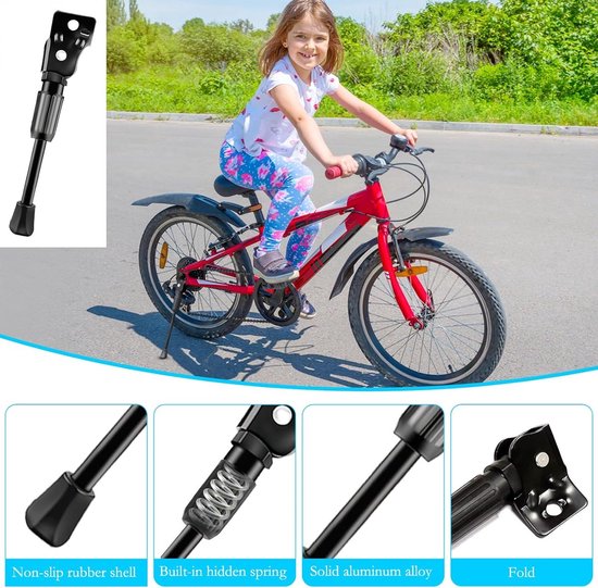 Béquille De Vélo Enfant 14 Pouces – Acier Carbone Réglable, Anti-dérapant, Installation Facile, Pour VTT Ou Route, Sécurité Renforcée