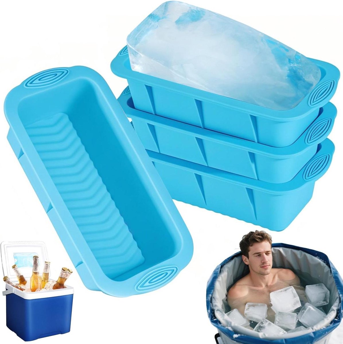 Inovra Plus - XXL ijsblokjesvormen set van 4 stuks - Premium siliconen - Herbruikbare 2 kg grote ijsblokjesvormen - IJsbaden - Koelsystemen en vriezer