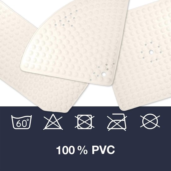 Badmat antidérapant pour le bain Tapis de douche crème-demi-rond 58cm lavable à 60 degrés - Tapis antidérapant pour douche ou bain - Badmat très robuste