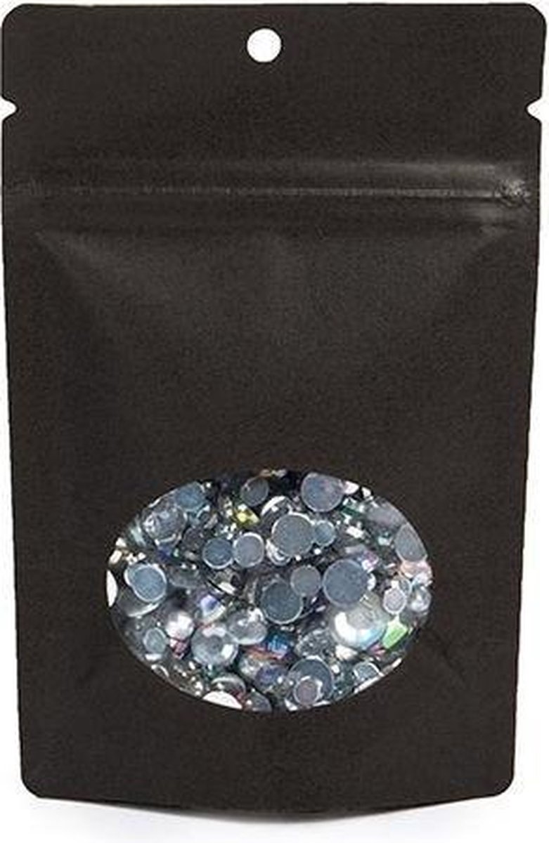 Stazakken Kraft Zwart met ovaal Venster 10,2x6x15,2cm | 57 gram met rond ophanggat (100 stuks)