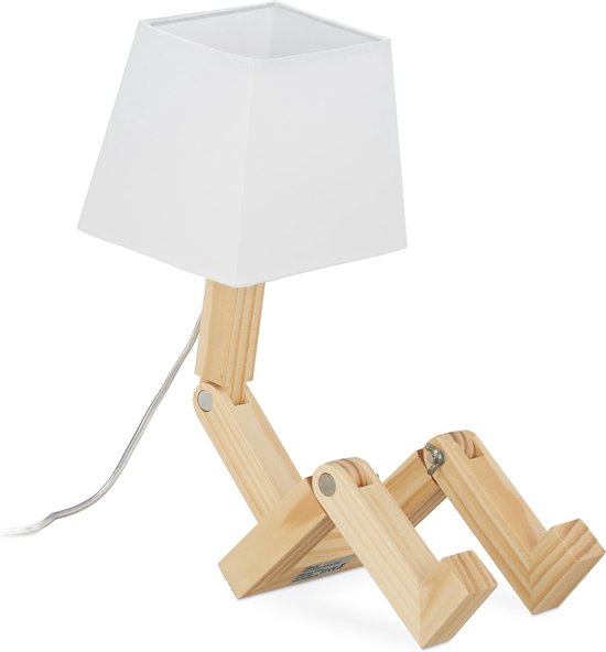 relaxdays tafellamp robot - leeslamp - bureaulamp verstelbaar - hout -  designerlamp | bol