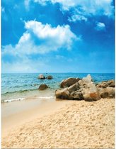 Fotografie Achtergrond Vinyl Stof Doek Sky Beach Sand Stones 90x150cm