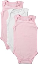 Dirkje Unisex Set(3delig) Rompers Mouwloos Roze Wit - Maat 50/56