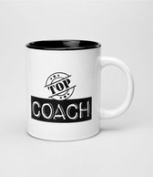 Mok - Zwart Wit - Top Coach - Gevuld met snoepmix - In geschenkverpakking met gekleurd lint