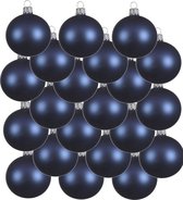18x Donkerblauwe glazen kerstballen 6 cm - Mat/matte - Kerstboomversiering donkerblauw