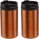 2x tasses thermos / tasses chauffantes orange métallique 290 ml - tasses isolantes thermo café / thé double paroi avec bouchon à vis