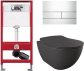 Tece Toiletset - Inbouw WC Hangtoilet wandcloset - Creavit Mat Antraciet Tece Square Glans Wit