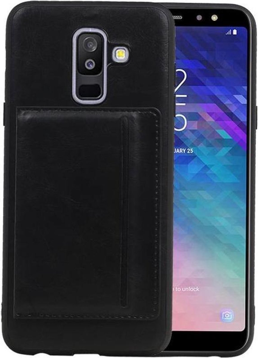 Zwart Staand Back Cover 1 Pasjes voor Samsung Galaxy A6 Plus 2018