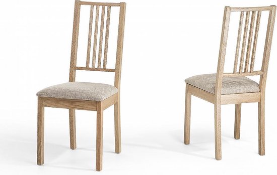 Eetkamerstoel beige - Houten stoel - Hoge rugleuning - Eetstoel - set 2  stuks - CHELSEA | bol.com