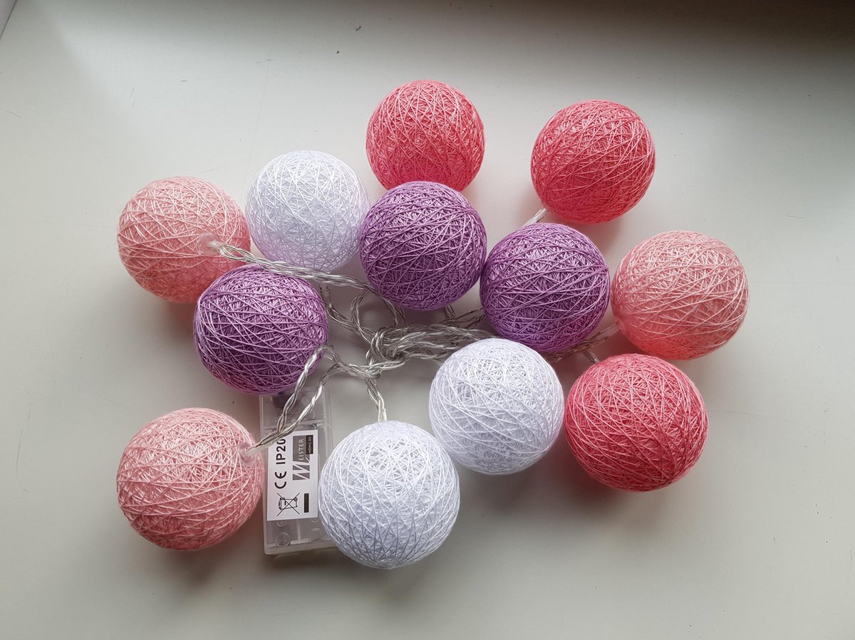 Cotton balls lights lichtsnoer 12 stuks meerdere kleuren