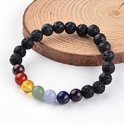 Natuurstenen kralen Chakra stretch-armband, met kralen van 8mm doorsnee. De basis van de armband is lavasteen en de kralen van de chakra zijn: granaat, agaat, citrien, aventurijn, aquamarijn, lapis lazuli en amethist. Natuurstenen kralen Chakra stretch-armband, met kralen van 8mm doorsnee. De basis van de armband is lavasteen en de kralen van de chakra zijn: granaat, agaat, citrien, aventurijn, aquamarijn, lapis lazuli en amethist.