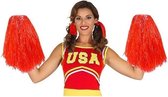 2x Stuks cheerball/pompom rood met ringgreep 33 cm - Cheerleader verkleed accessoires