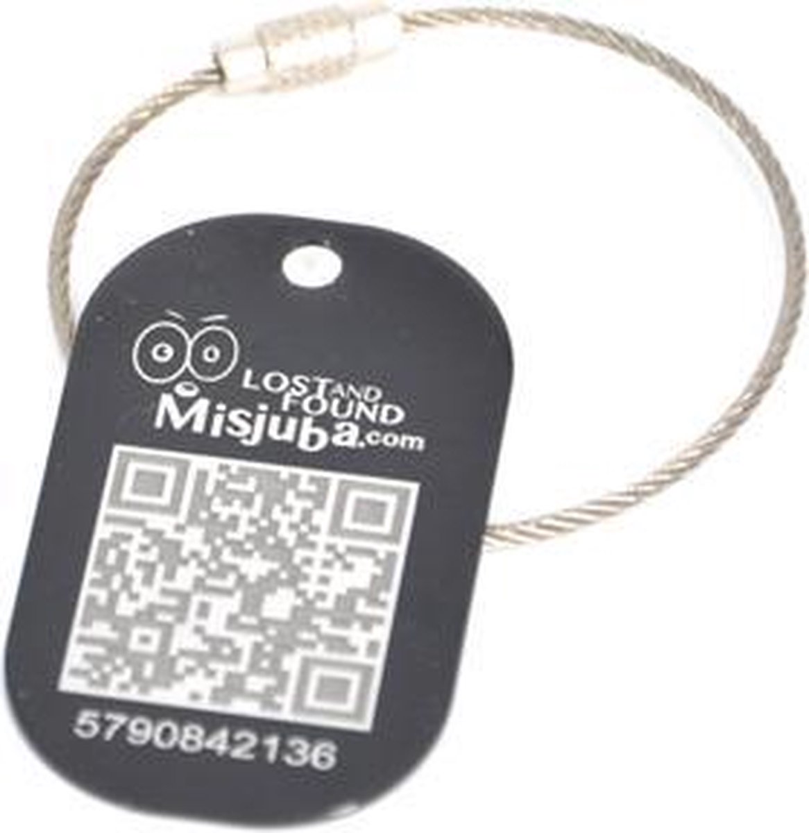 Misjuba - Bagagelabel - Kofferlabel - QR-code - Aluminium zwart met RVS kabel