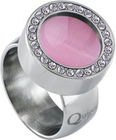 Quiges RVS Schroefsysteem Ring met Zirkonia Zilverkleurig Glans 18mm met Verwisselbare Cat's Eye Roze 12mm Mini Munt