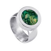 Quiges RVS Schroefsysteem Ring Zilverkleurig Glans 20mm met Verwisselbare Parelmoer Groen Schelp 12mm Mini Munt