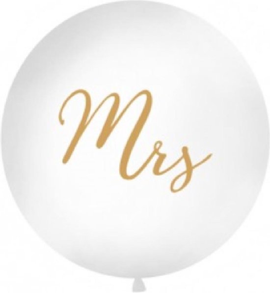 Partydeco Grote witte ballon Mrs - Goud - 1m