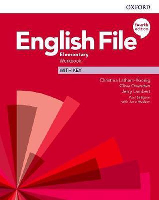 Boek met de titel 'English File Elementary Workbook WITH KEY', vierde editie, van Oxford.