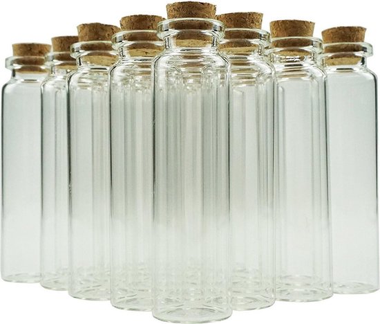 ForDig Glazen Mini Flesjes Met Kurk – Decoratie – Inhoud 20 ml - Set van 20 Stuks |