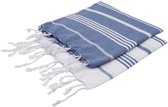 ZusenZomer Set hamamdoeken XS -  2 x originele hammam handdoeken 100x50 cm - blauw wit