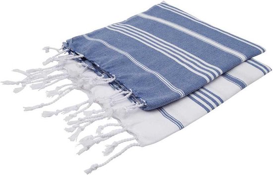 ZusenZomer Set hamamdoeken XS -  2 x originele hammam handdoeken 100x50 cm - blauw wit