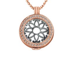 Munthouder met Ketting en Munt 33mm Bloem Patroon - Roségoudkleurig met Zirkonia - ERHS670