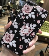 Luxe Bloemen Flower Cover | iPhone 7 Plus | iPhone 8 Plus | Siliconen TPU | Soft case zacht | Roze - Zwart hoesje