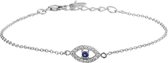 The Fashion Jewelry Collection Armband Oog Zirkonia En Synth. Saffier 16 + 3 cm - Zilver