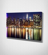 New York City At Night Canvas - 120 x 80 cm - Steden - Schilderij - Canvas - Slaapkamer - Wanddecoratie  - Slaapkamer - Foto op canvas