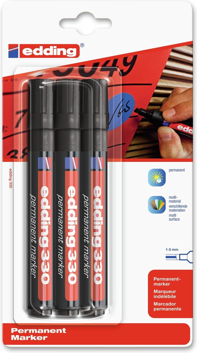 Edding 330 permanente markers, zwart, 3 stuks