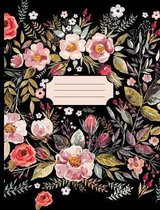 Pretty Watercolor Flowers Black Notebook