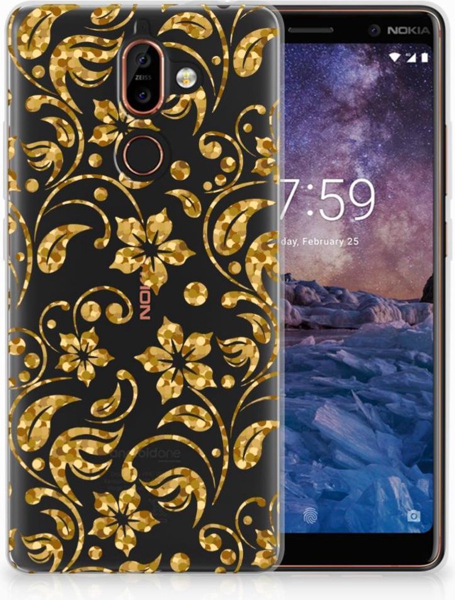 Nokia 7 Plus TPU Case Gouden Bloemen