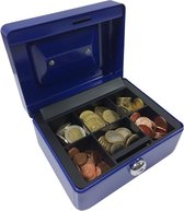 ACROPAQ Geldkistje - Premium, Geldkist met sleutel, 15 x 12 x 8 cm - Geldkluis met muntsorteerder - Blauw - AG152B