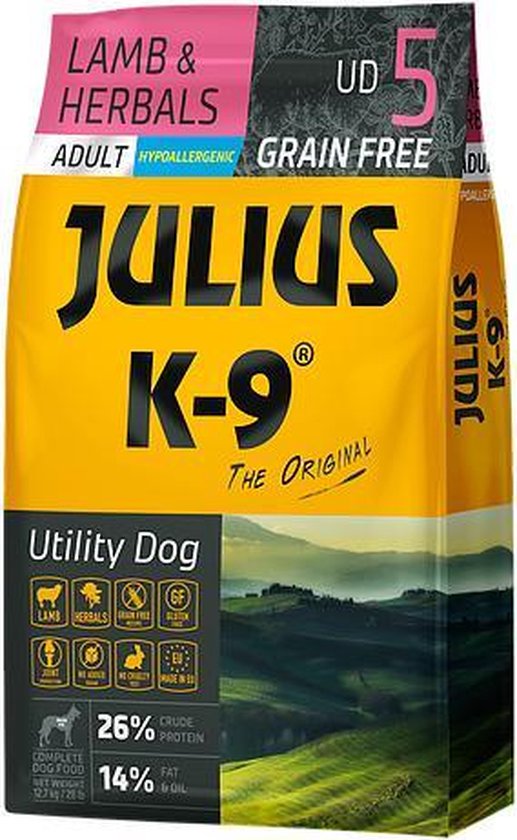 Julius K9 - Graanvrij en hypoallergeen hondenvoer - hondenbrokken op lam & aardappel basis - voor volwassen honden - 10kg
