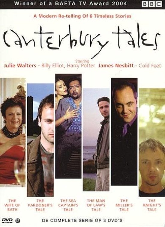 DVD-hoes van Canterbury Tales, met een collage van vijf acteurs en de titel in sierlijke letters. Winnaar BAFTA TV Award 2004.