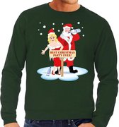 Foute kersttrui / sweater dronken kerstman en kerstvrouw na kerstborrel/ feest groen voor heren - Kersttruien 2XL (56)