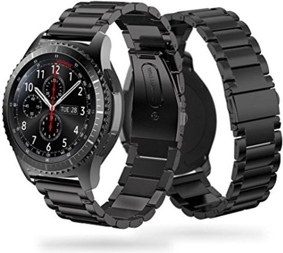 Metalen Armband Geschikt Voor Samsung Galaxy Watch 46mm / Gear S3 Frontier & Classic Horloge Band Strap -  Schakel Polsband RVS - Inclusief Inkortset - Zwart - AA Commerce