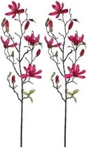 2x Fuchsia roze Magnolia/beverboom kunsttak kunstplant  80 cm - Kunstplanten/kunsttakken - Kunstbloemen boeketten