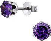 Aramat jewels ® - Stalen oorbellen zirkonia rond 6mm paars