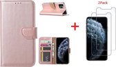 Hoesje Geschikt voor iPhone 11 Portemonnee hoesje + 2X Screenprotector - Rosegoud