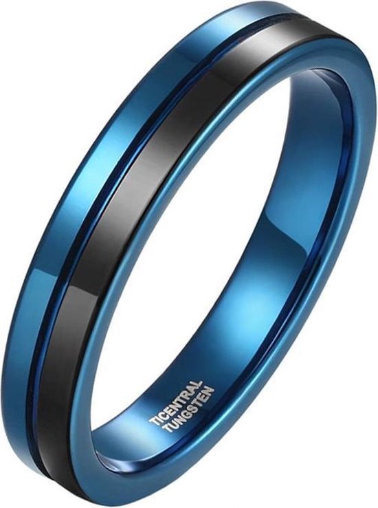 Wolfraam heren ring Groef Blauw Zwart 4mm-20mm