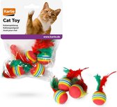 Cat toy 4 balls rainbow with feather