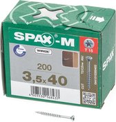 Spax-m MDF Spaanplaatschroef met boorpunt verzinkt T-Star T15 deeldraad 3.5x40mm (per 200 stuks)