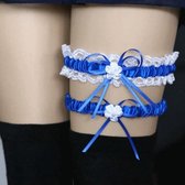 Kousenband - 2 stuks - Wit en Blauw met Bloemetje