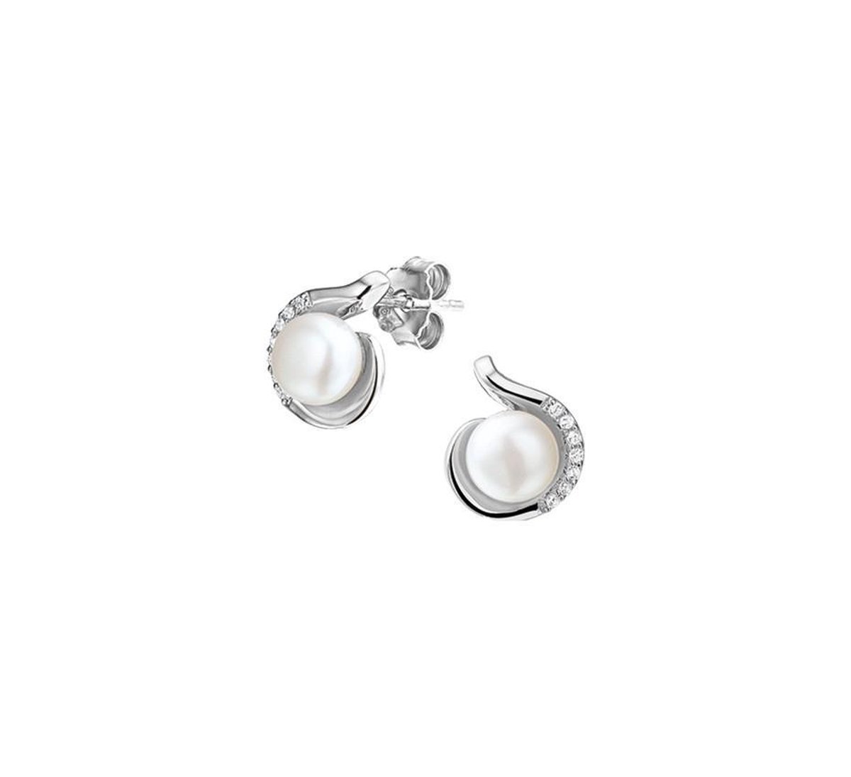 TFT Oorknoppen Parel En Zirkonia Zilver Gerhodineerd Glanzend 12 mm x 10 mm