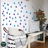 Regendruppels raam-, muurstickers set 114 stuks in 2 kleuren Kobalt & Donker Blauw